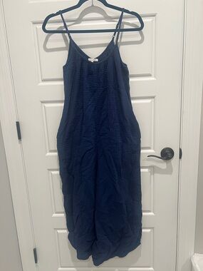 Z Supply Navy Blue Cropped gauze Jumpsuit with Adjustable Straps